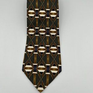Honors Necktie 100% Silk Multicolor Herringbone Geometric Business Office USA